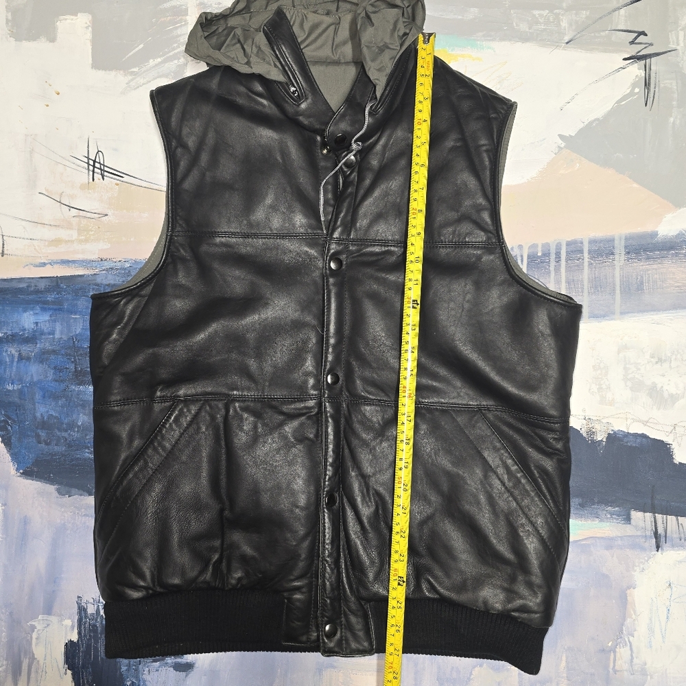Neiman Marcus Leather Quilted Hooded Puffer Mens Down Vest XL Packable Hood - Picture 4 of 7